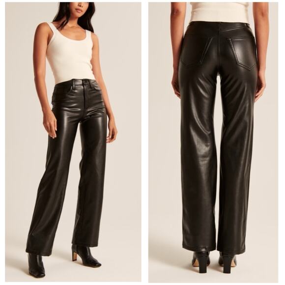 Abercrombie & Fitch 90s Relaxed Jean Ultra High Rise Vegan Faux Leather 34 18 - Picture 1 of 8